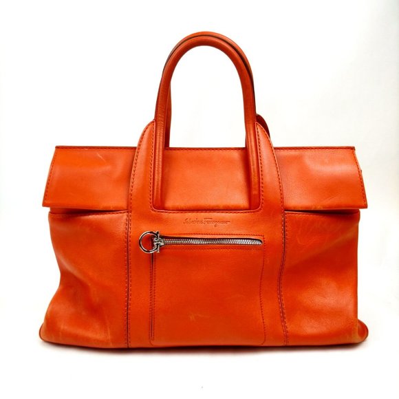 Salvatore Ferragamo Hand Bag Orange Leather - Picture 1 of 9